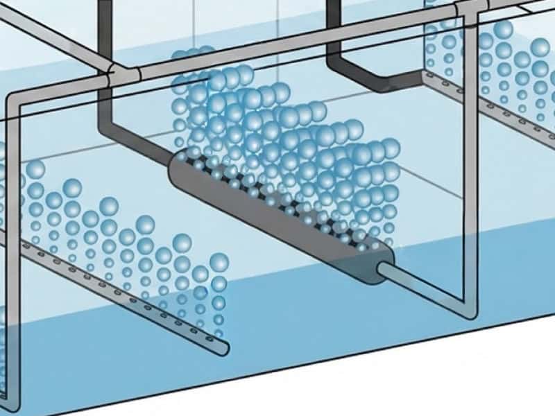 G・Tクリーンの水中触媒装置を示す技術イラスト。グリストラップ槽内に設置され、有用微生物の増殖と生物的分解を促進する部品。