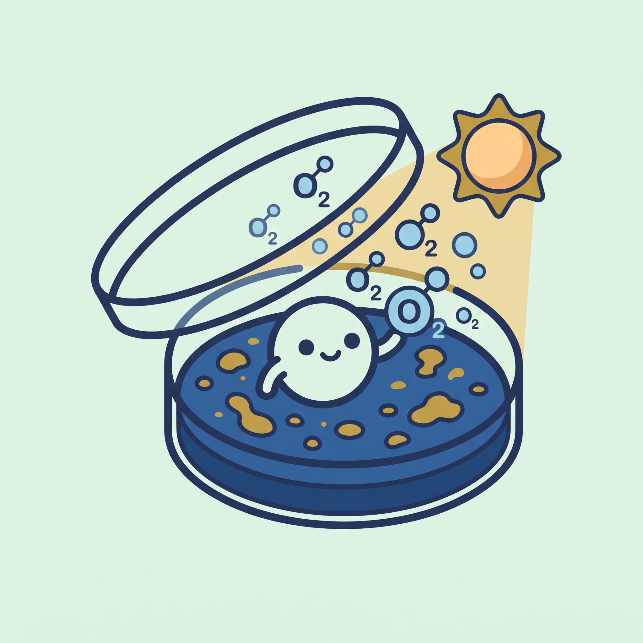好気性菌を表すイラスト。酸素を好んで有機物や油脂を分解する微生物のアイコン。