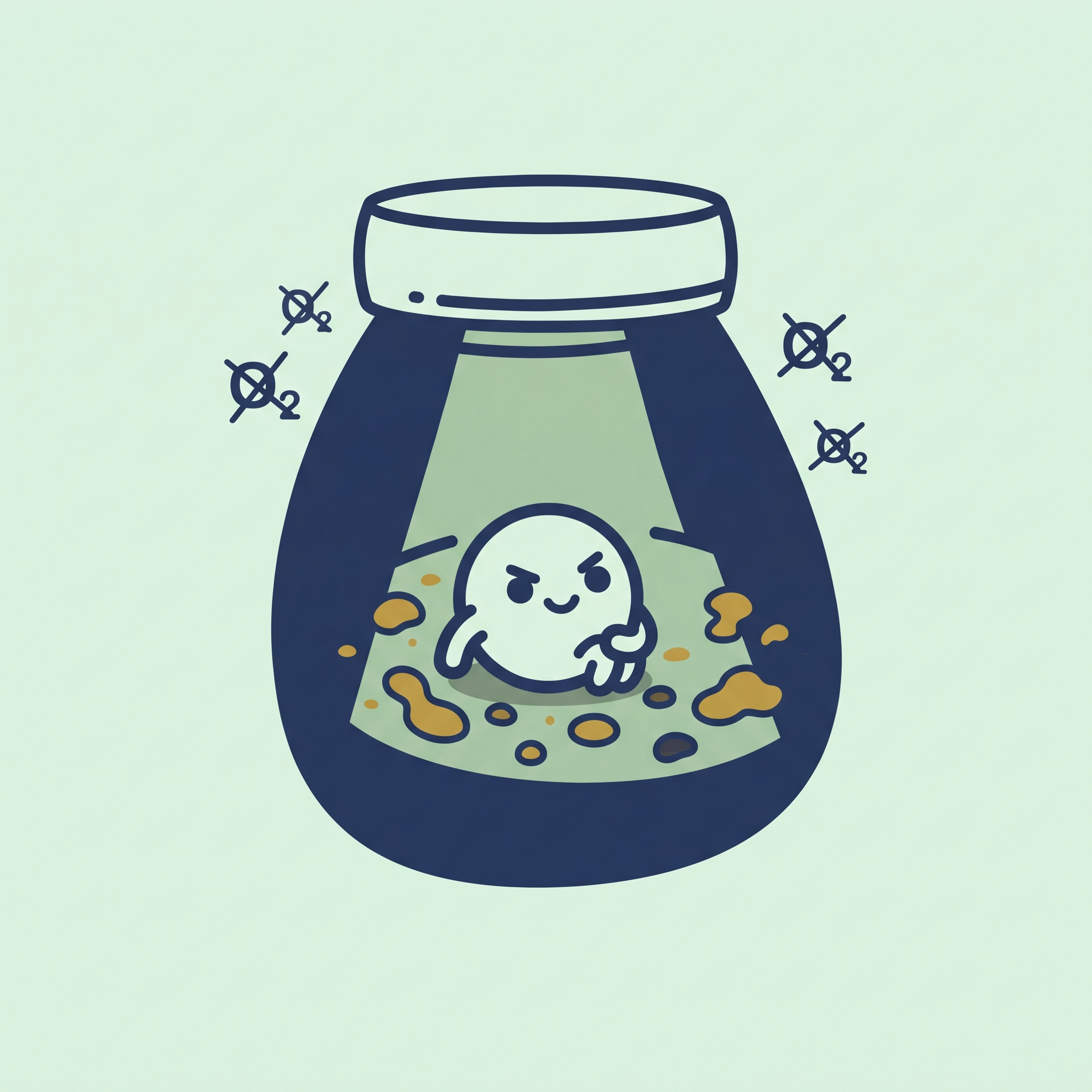 嫌気性菌を表すイラスト。酸素の少ない場所で悪臭の原因になりやすい微生物のアイコン。