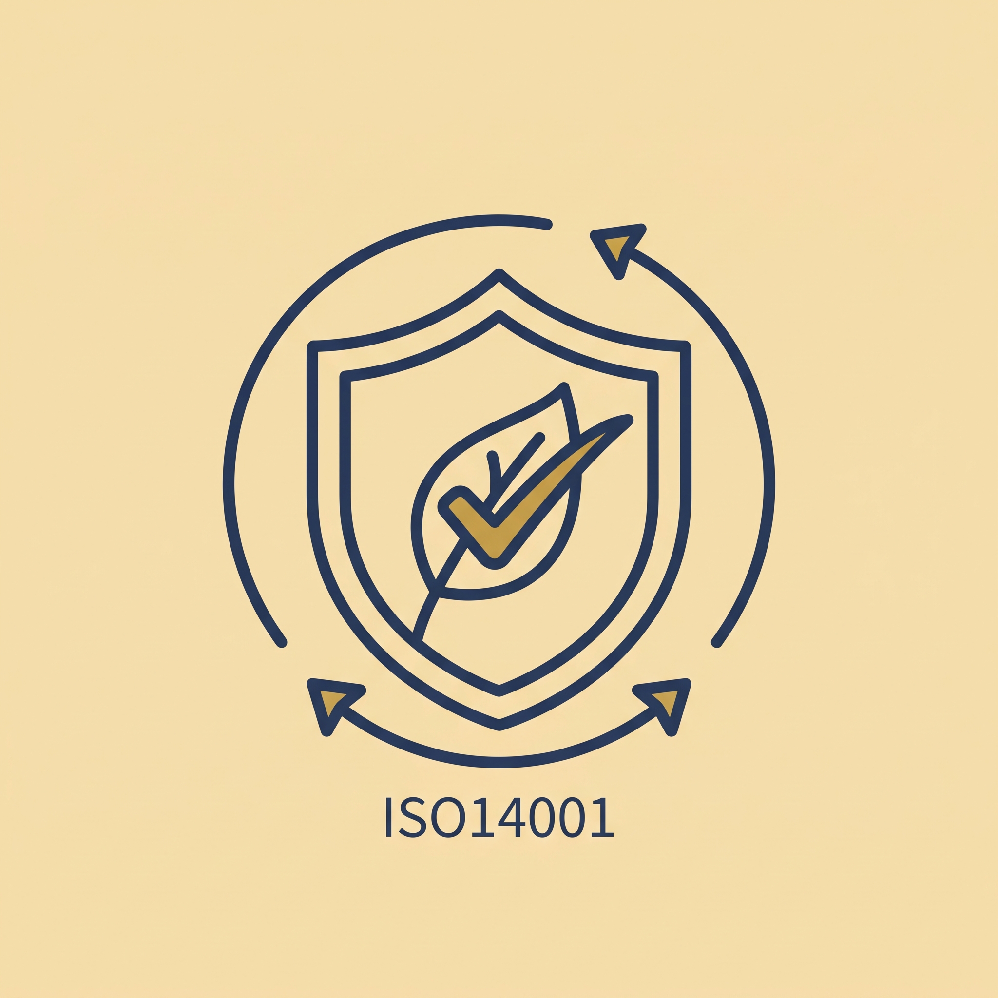 ISO14001(環境マネジメント認証)を表すイラスト。企業の環境への取り組みを評価する国際規格を示すアイコン。