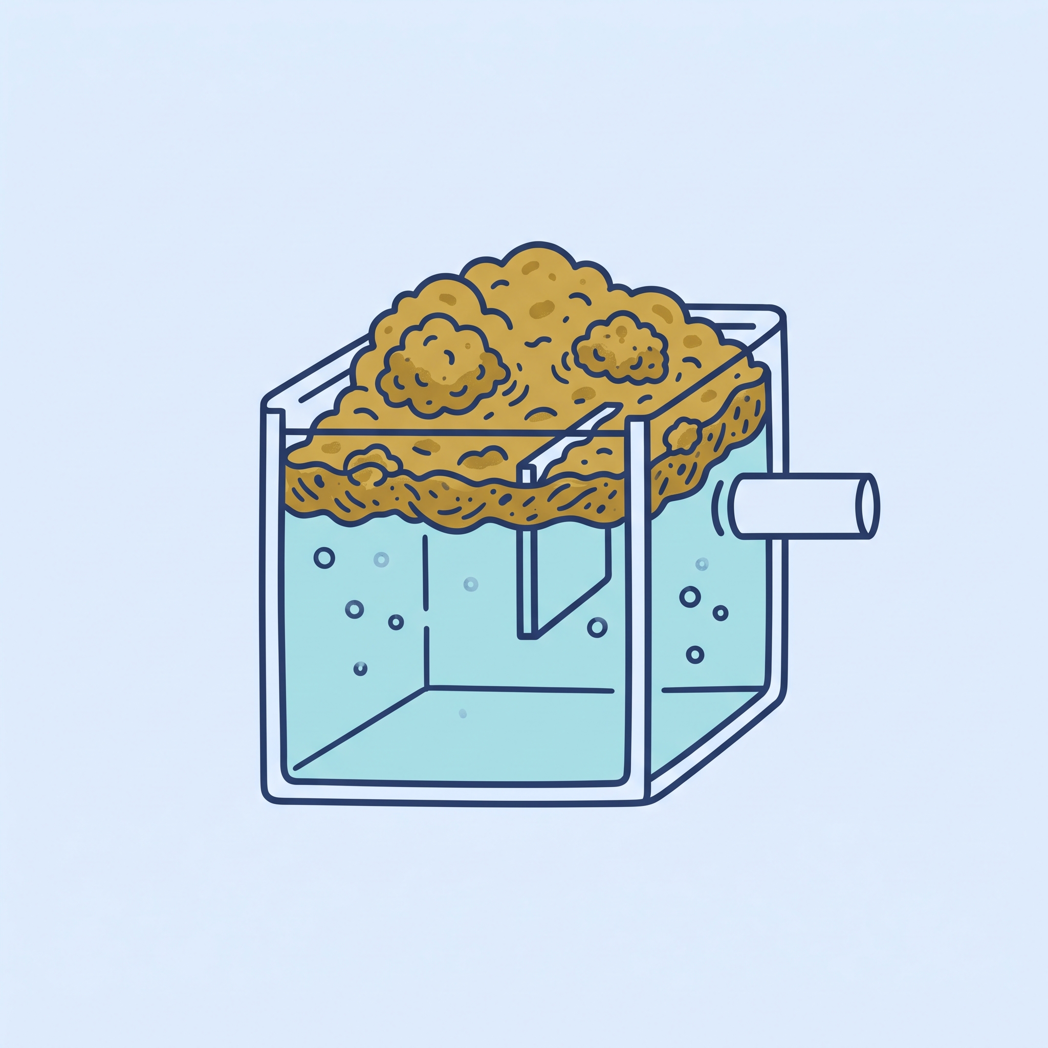 スカム(浮上汚泥)を表すイラスト。グリストラップの水面に浮かぶ油汚れの層のアイコン。