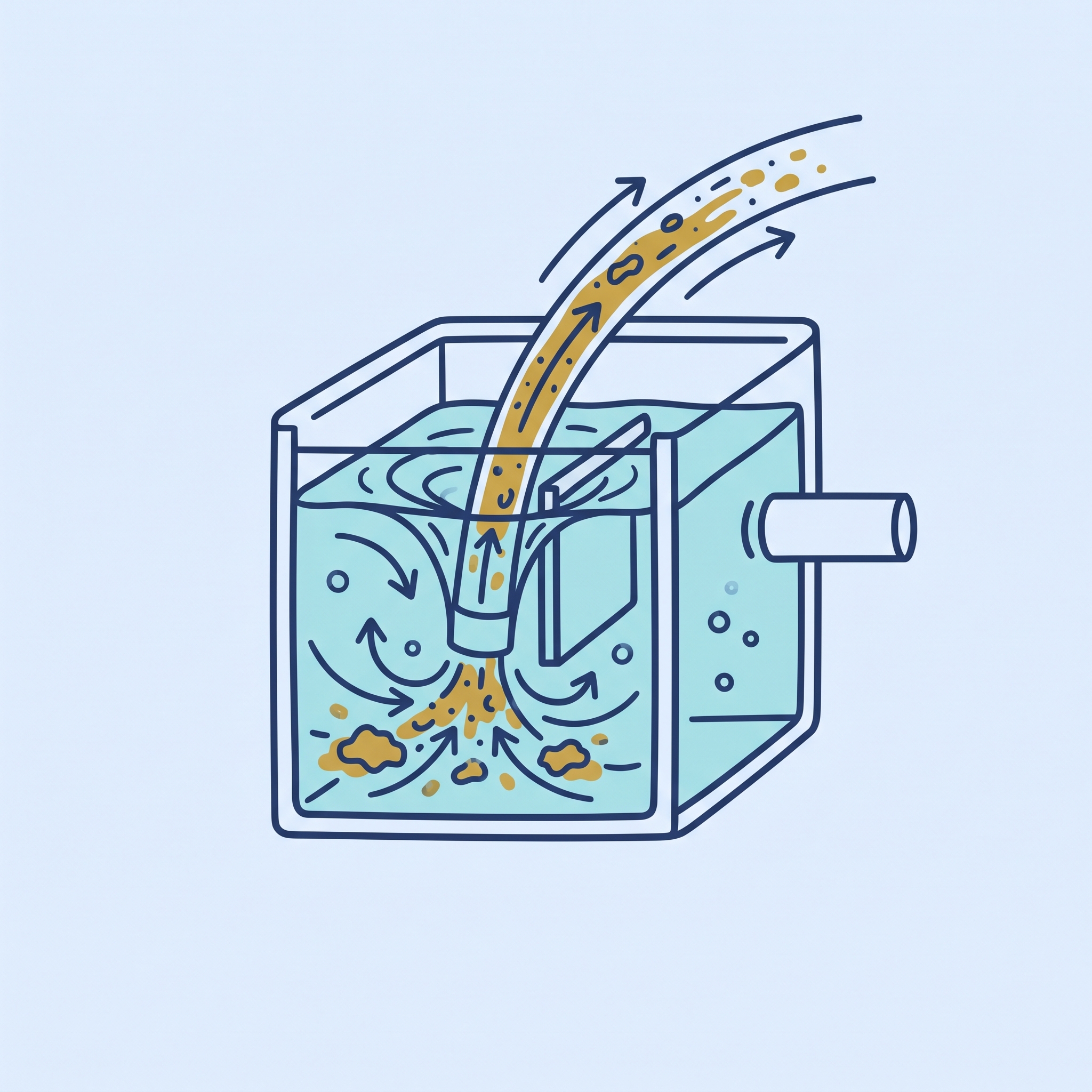 バキューム清掃を表すイラスト。グリストラップに溜まった油脂を吸い取る作業のアイコン。